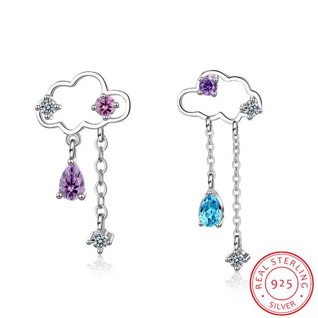 

Милые асимметричные серьги-облака для женщин и девочек из стерлингового серебра 925 пробы, серьги-кисточки с каплями воды Brincos Oorbellen, подарок на вечеринку серебряный