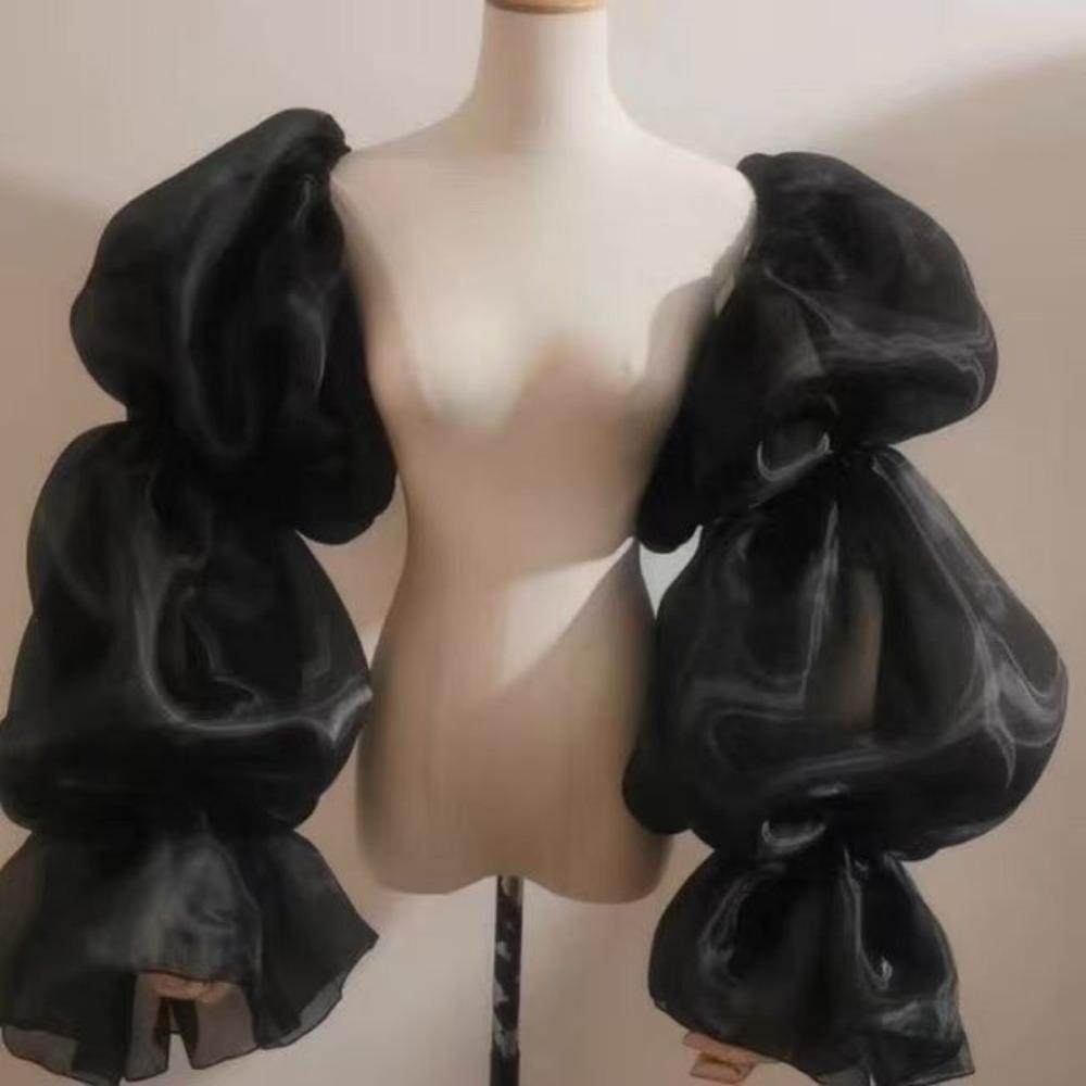 

Elegant Puffy Wedding Arm Sleeves Ruffled Detachable Bubble Sleeves Long Gloves Bridal Evening Sleeves Wedding Dress Accessories чорний