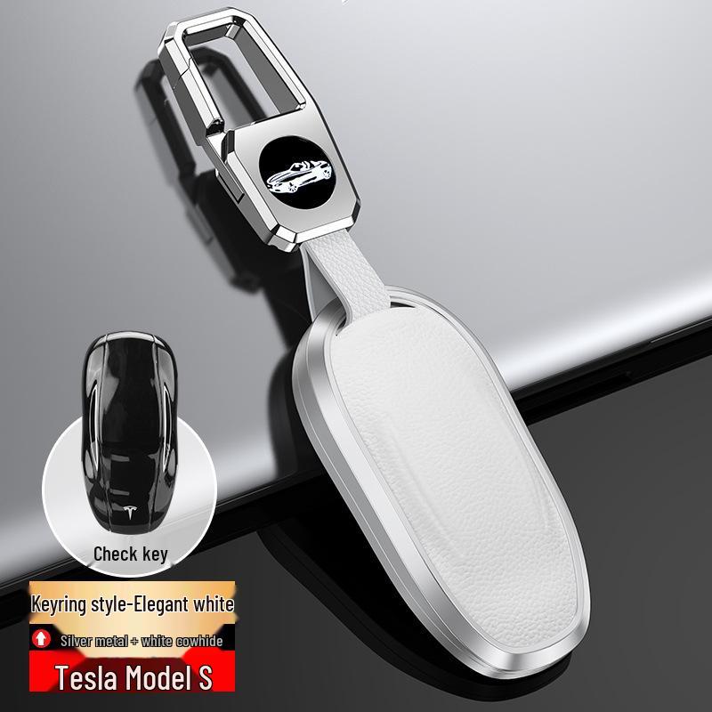 Tesla Model 3/Y/S Genuine Leather Key Cover with Metal Protective Shell Buckle