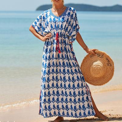 Women's Fashion Summer Spring Flower Pattern Print 1/2 Sleeves V-Neck Loose Waistline Casual Dresses