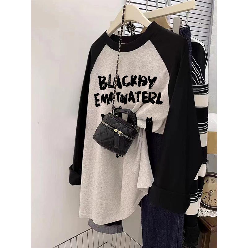 Women's Plus Size Mid-Length Pure Cotton Long Sleeve T-Shirt - Autumn/Winter 2024, Thicker Material for 200 Jin, Hip Covering.