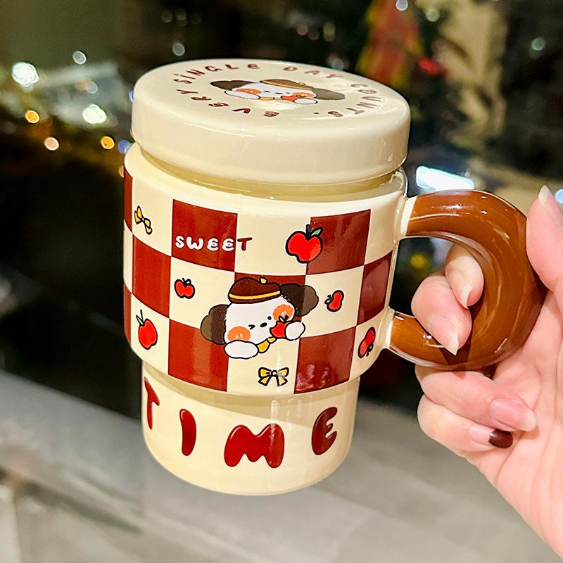 Cute Cartoon Puppy Ceramic Mug with Cover Home Milk Breakfast Cup Creative Gift Cup Souvenir 550ml