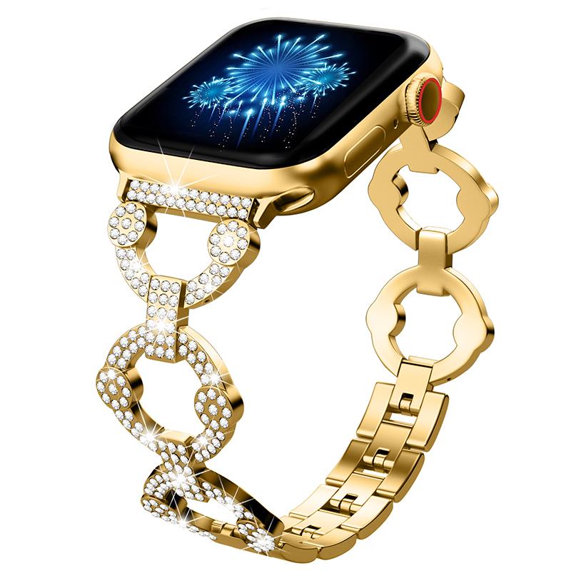 For Apple Watch Series 10 42mm/9 8 7 41mm/6 5 4 SE SE (2022) SE (2023) 40mm/3 2 1 38mm Metal Watch Band Rhinestone Decorated Watch Strap