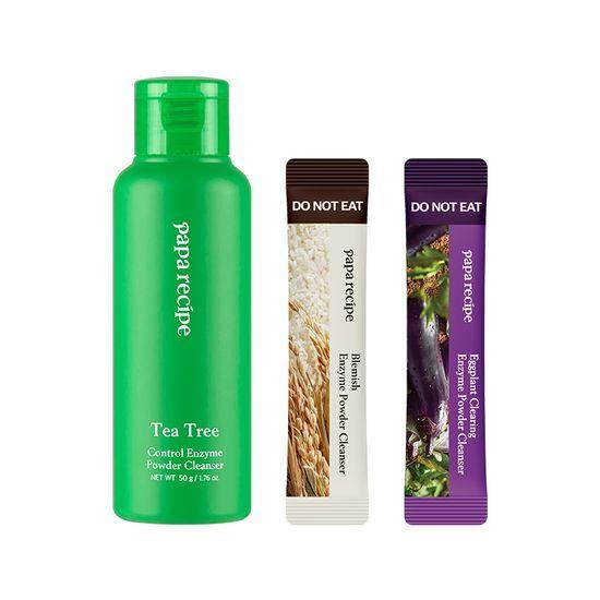 PAPARECIPE Enzyme Powder Cleanser 50g Special 3-pack - Choose 1: Blemish (brightening), Eggplant (moisturizing), Tea Tree (soothing)
