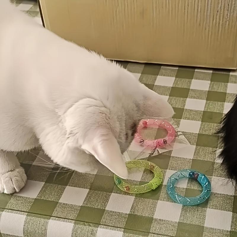 Cat Self-Playing Toy. Donut-Shaped Cat Soft Tube with Bell Sound, Bouncing Spring Cat Toy, Without Battery