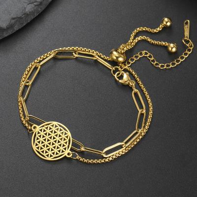 My Shape Flower of Life Bracelets 2 Layers Chains Combination Bracelet Stainless Steel Bangle Tree of Life Charms Jewelry Amulet