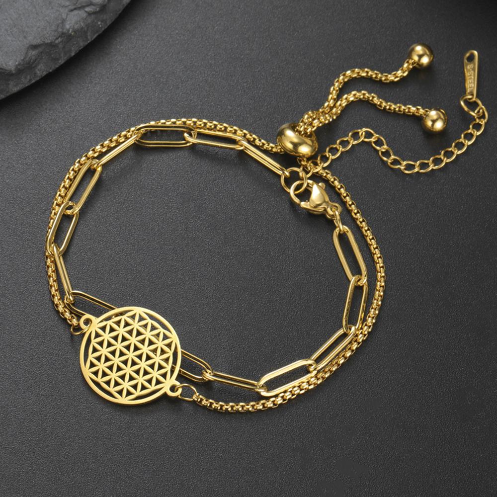 My Shape Flower of Life Bracelets 2 Layers Chains Combination Bracelet Stainless Steel Bangle Tree of Life Charms Jewelry Amulet