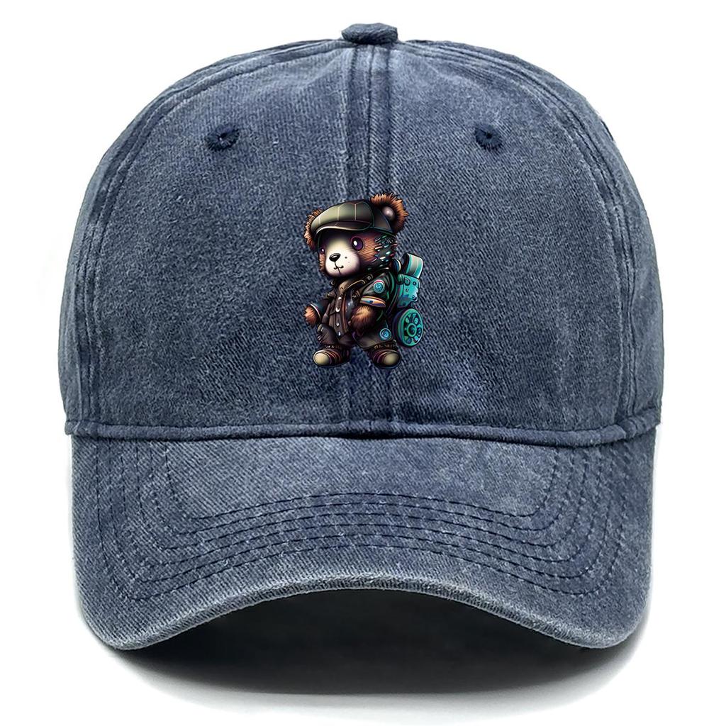 Handsome Bear Print Adjustable Sun Hat, Animal Flat Cap Simple Breathable Adjustable Strap Fit Snapback Baseball Hat