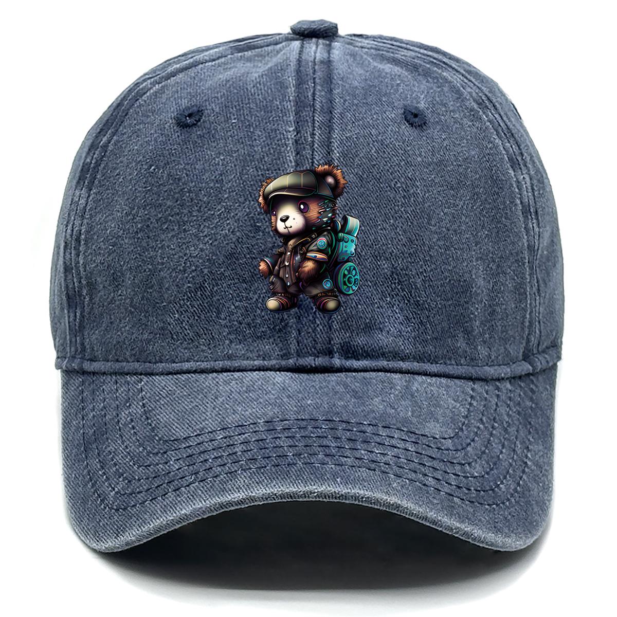 

Handsome Bear Print Adjustable Sun Hat, Animal Flat Cap Simple Breathable Adjustable Strap Fit Snapback Baseball Hat as the picture темно-синього кольору