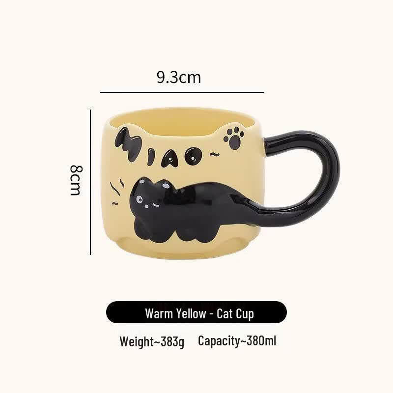 Star Embossed Kitten Ceramic Mug with Coaster