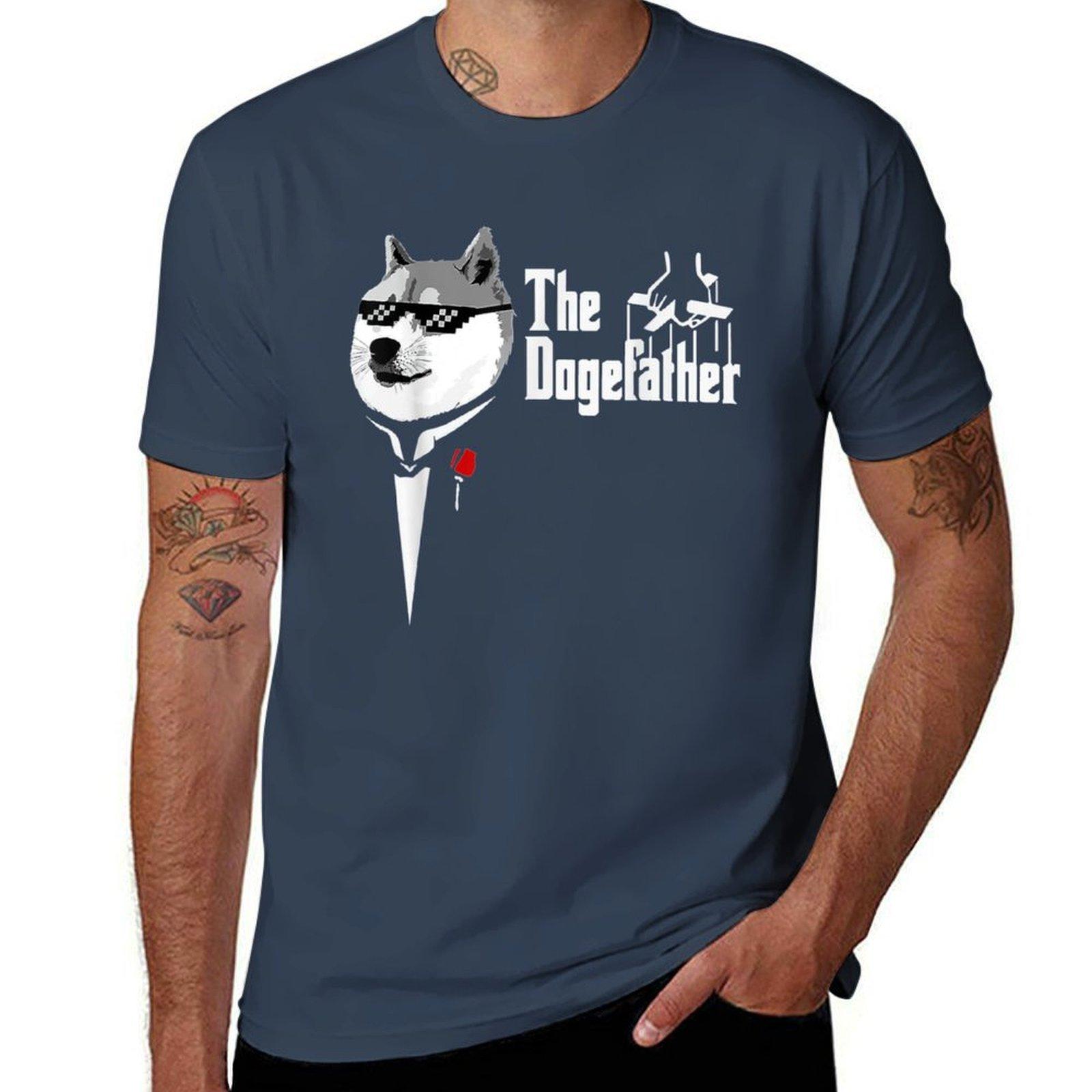 The Dogefather Cool Doge Father Funny Dogecoin Crypto TShirt Casual Everyday Short Sleeve TShirt S