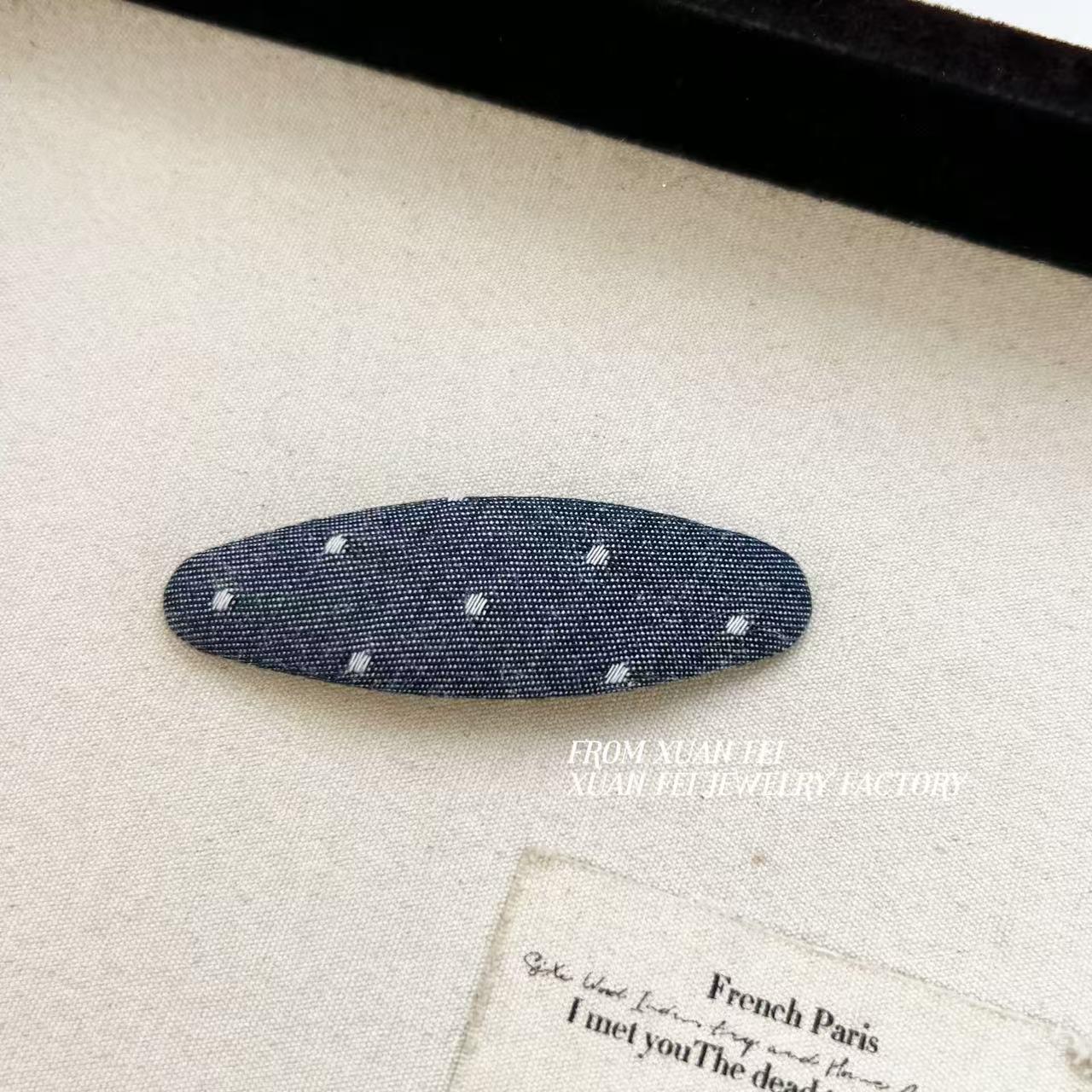 Polka Dot Denim Bow Hair Clip - Fashion Duckbill for Sideburns & Bangs