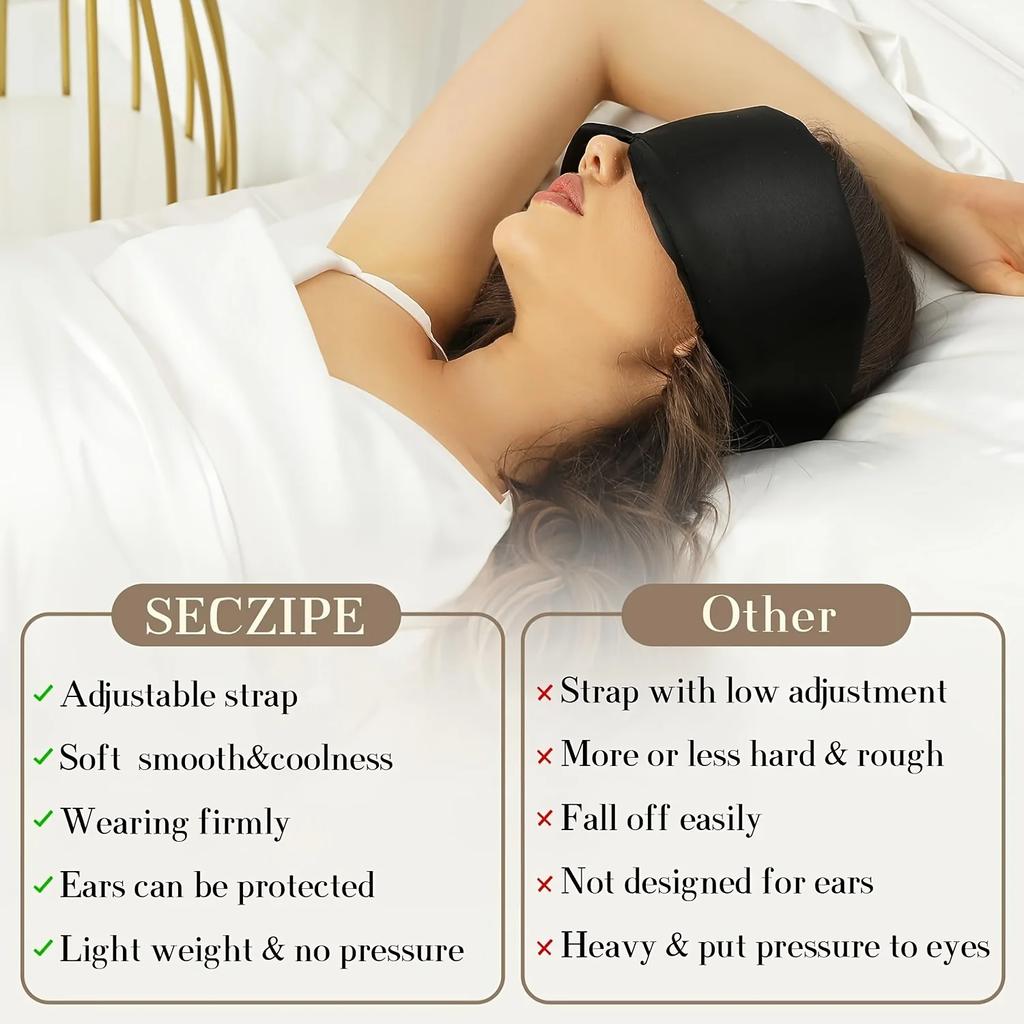 Silk Sleep Mask for Full Eye Coverage-Adjustable, Breathable & Skin-Friendly, Light-Blocking  for Restful Sleep, Sleep Eye Mask