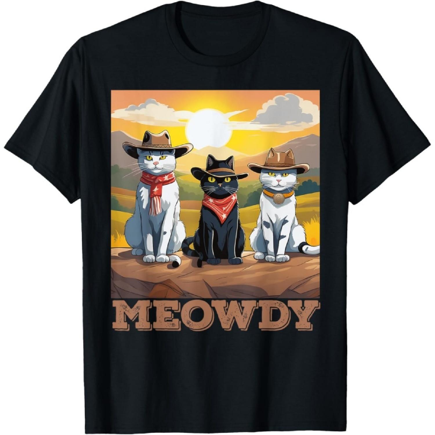 Meowdy Funny Cat with Cowboy Hat Country Music Vintage T-Shirt S