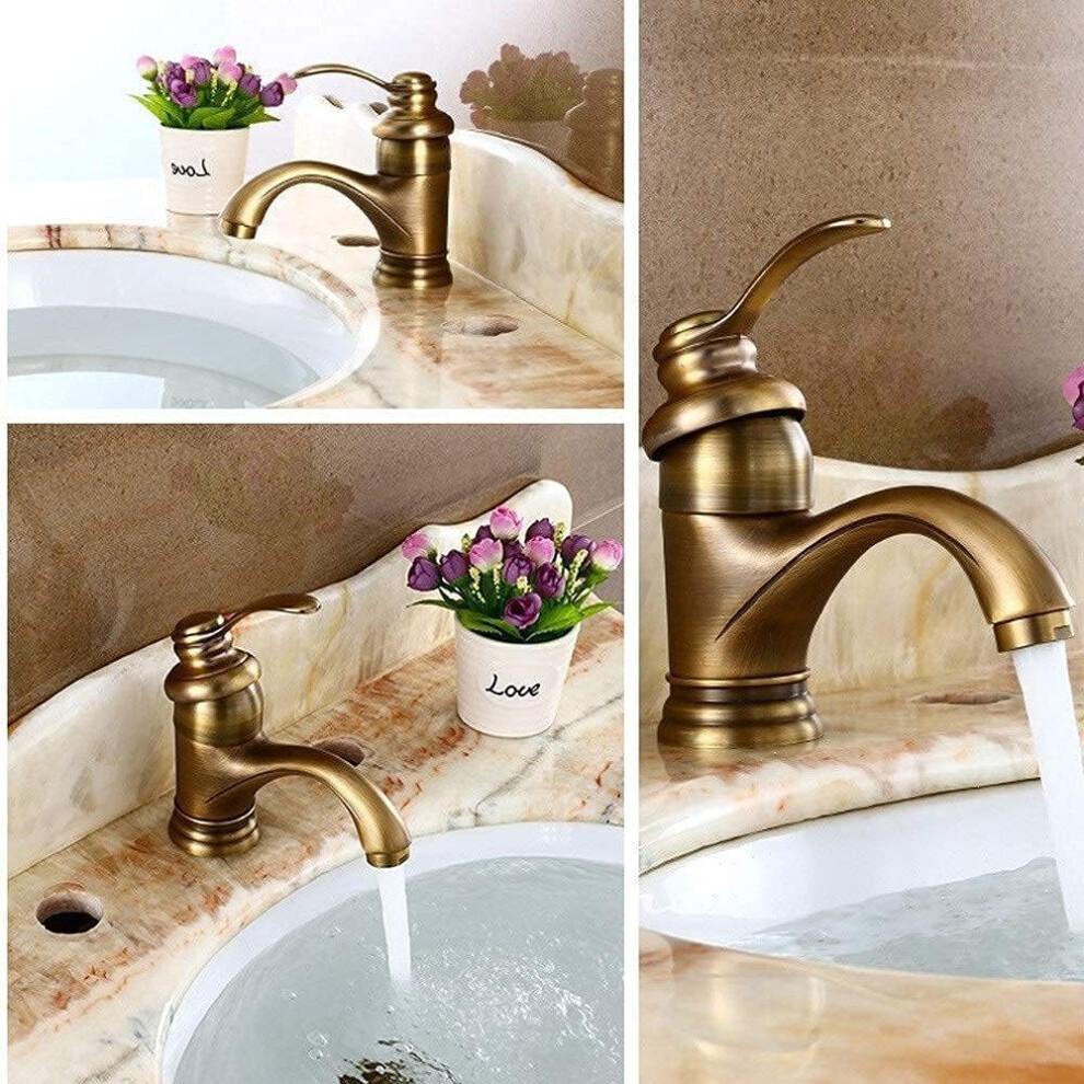 Antique Brass Kitchen Waterfall Basin Sink Mixer Tap Traditional Ceramic Single Handle