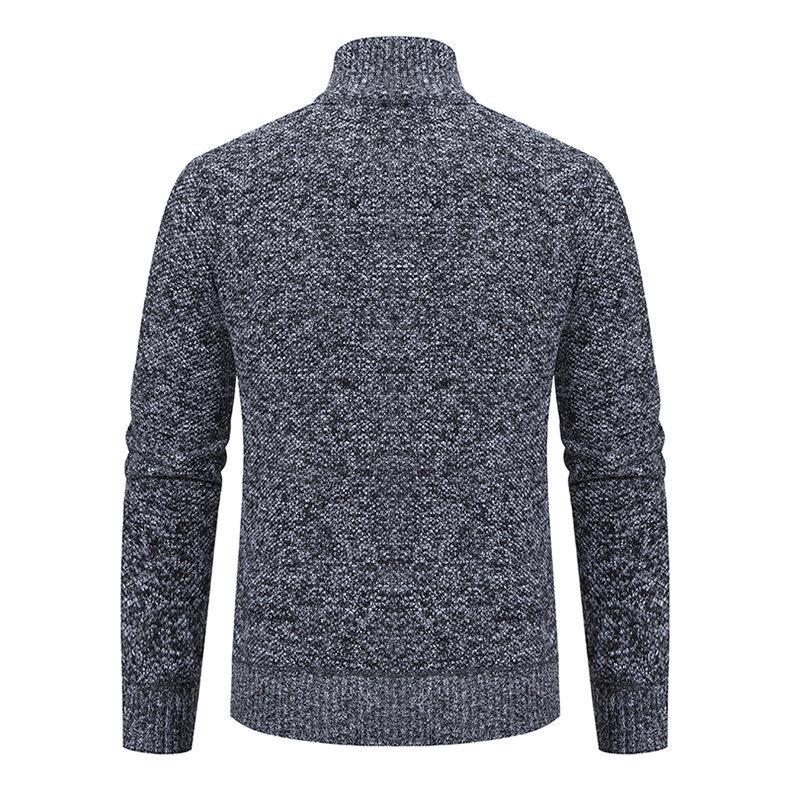 Men's Autumn/Winter Stand-Up Collar Zipper Cardigan Jacket with Velvet Knit