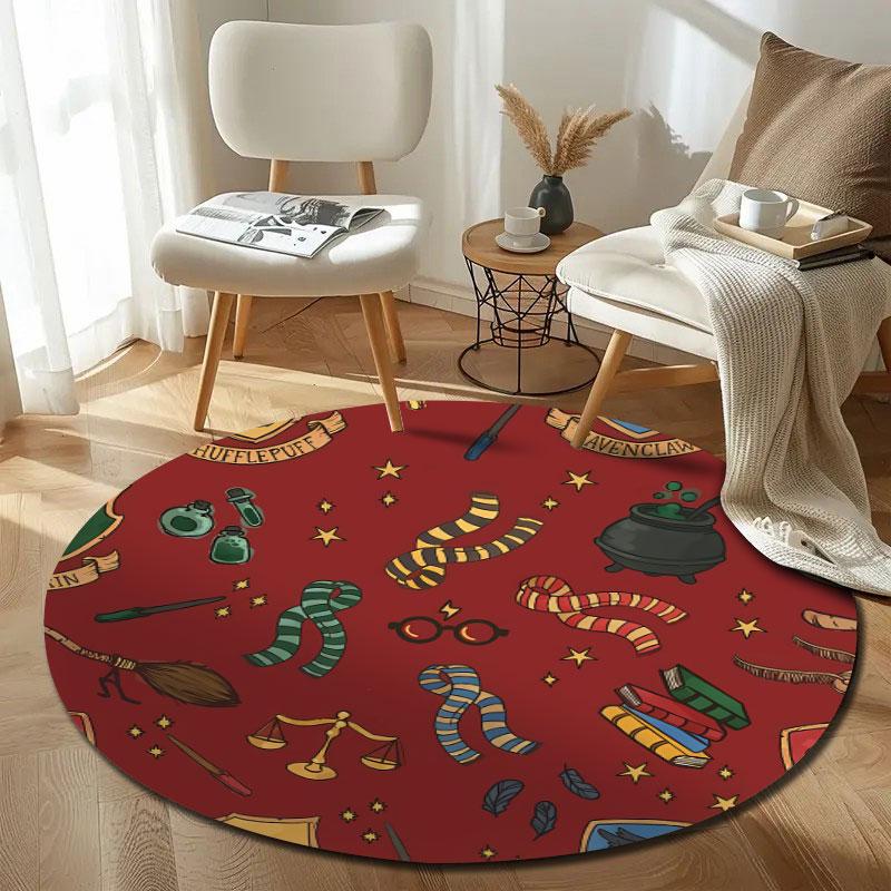 Boho Round Gothic Multicolor Rug Mat, Non-Slip Floor Mat for Entryway