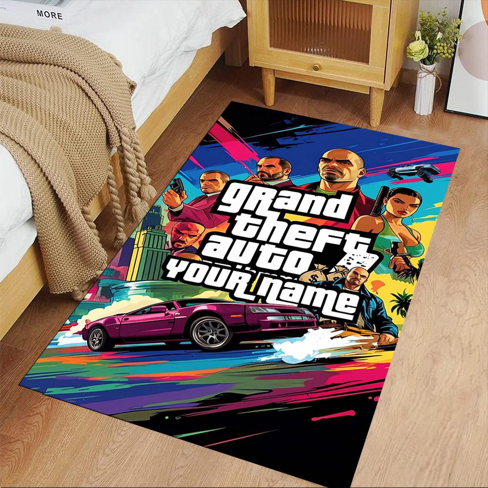 Grand Theft Auto Textfeld Teppich Perfekt für Wohnheim Arbeitszimmer Balkon Außenbereich Rutschfester Teppich Büro Heimdekoration Geburtstag/Weihnachtsgeschenk
