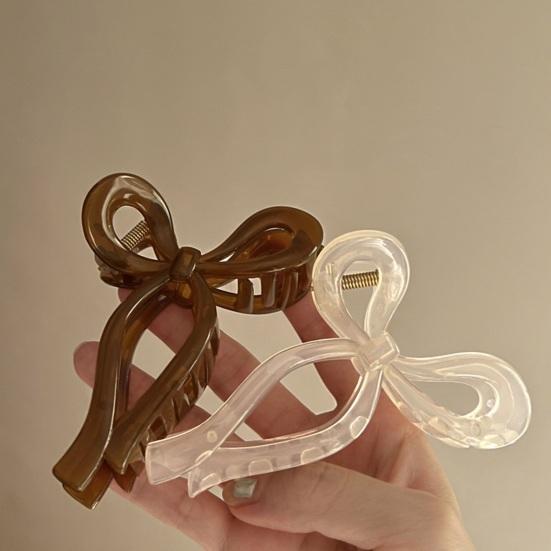 Bowknot Shape Hair Claw Candy Color Shark Hair Clip Anti-slip Back Head Hair Pin Plastic Women Hair Accessories