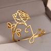 12 Birth Months Flower Stainless Steel Rings for Women Vintage Gold Plated Adjustable Finger Ring Wedding Jewelry Birthday Gift