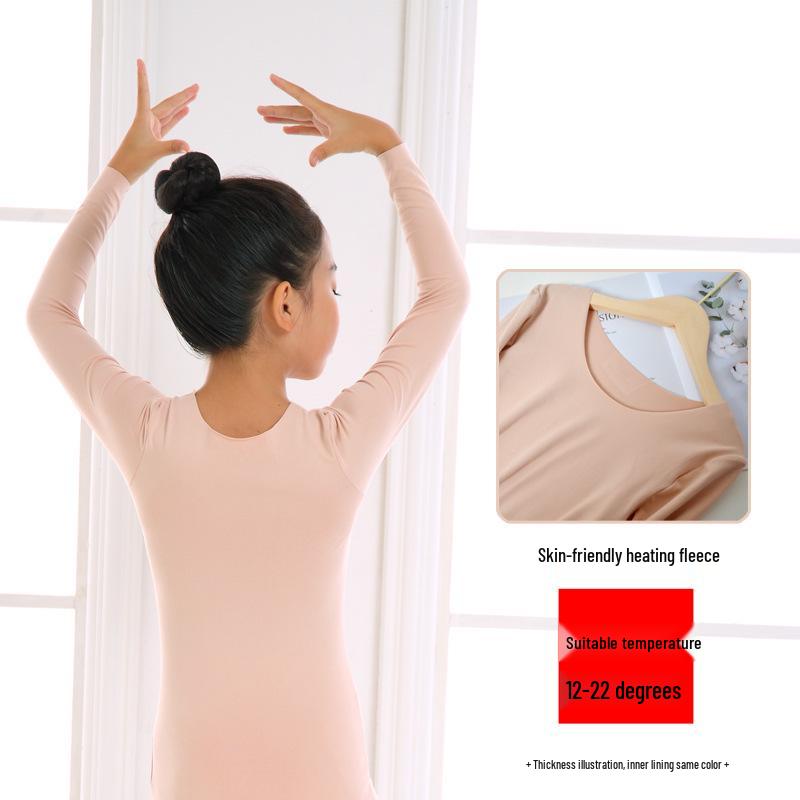 Children's Performance Base Layer: Flesh-Colored Fleece Dance Shirt for Winter