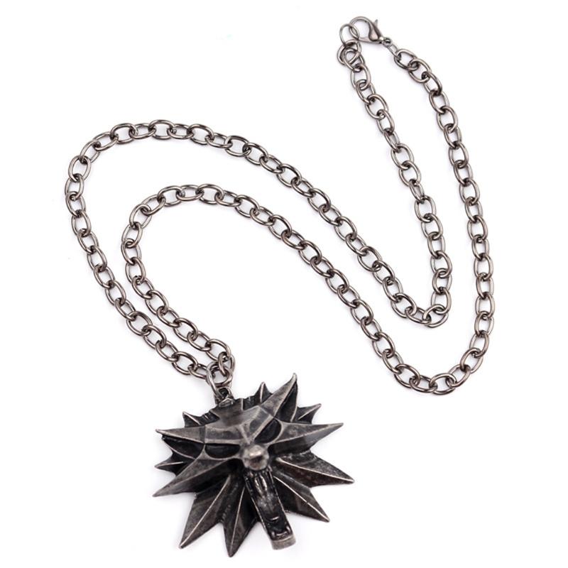Retro Classic Fashion Pendant Witcher 3 Metal Wolf for Head Men's Animal Necklace Jewelry European American Games Jewelr