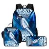 MJ Printed Backpack Lunch Bag Pencil Case Set for Kids Students