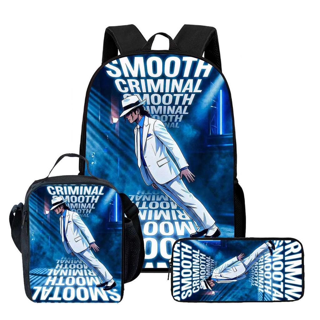 MJ Printed Backpack Lunch Bag Pencil Case Set for Kids Students