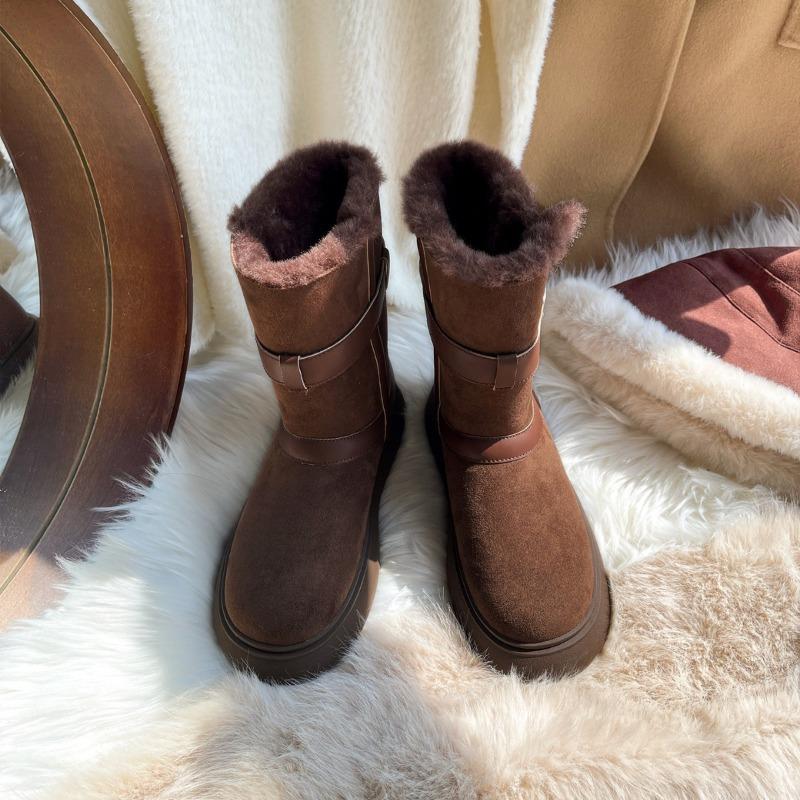 Schneestiefel mit dicker Sohle und Gürtelschnalle zum doppelten Tragen für Damen, Winter, Samt, verdickt, vielseitige Baumwollschuhe, warmes Schneebaumwollfutter