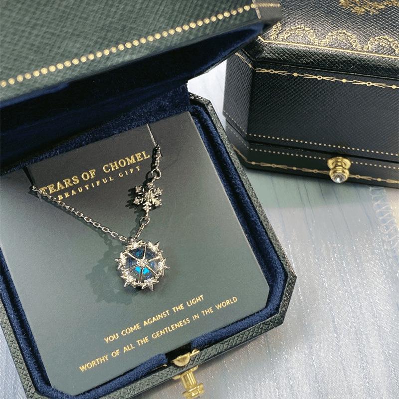 Elegant 925 Silver Aquamarine Snowflake Necklace - Luxury Women's Fashion Clavicle Chain