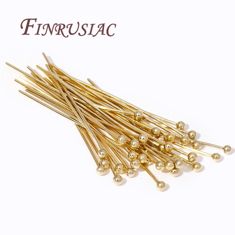 50Pcs/Lot Pins For Jewelry 14K Real Gold Plated 18mm 20mm 26mm 30mm 35mm Pins With Ball For DIY Bracelet Accessories
