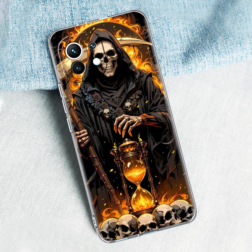 Phone Case For Xiaomi Mi 15 14 13 12 11 Lite 15T 13T 12T Pro Poco X7 X6 X5 Pro 5G X3 NFC F7 F6 F5 Clear Cover Grim Reaper Skull