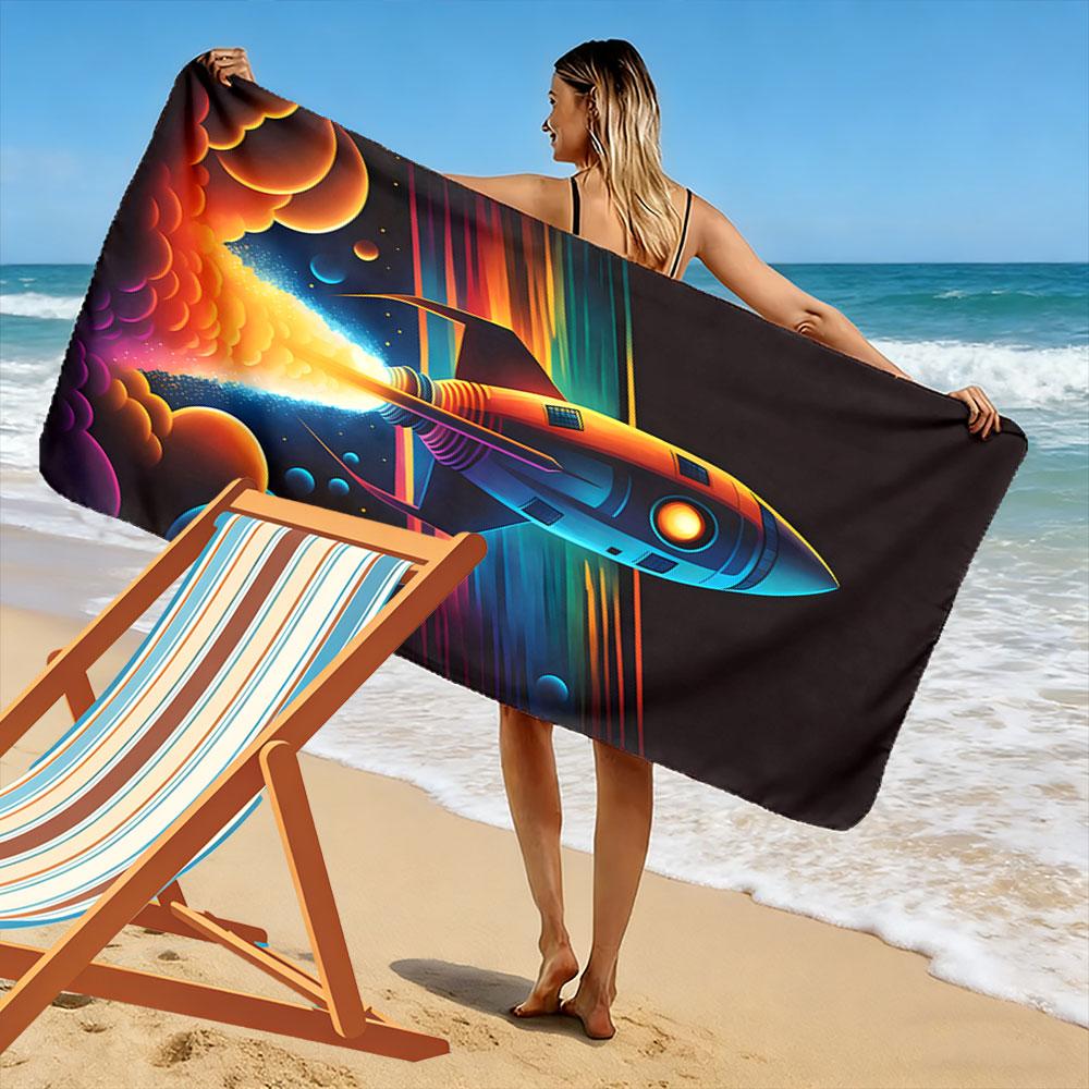 Vivid rocket dreamscape Print beach towel, quick drying, suitable for travel, outdoor sports, jogging, the beach and swimming, gift