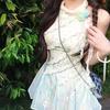 French Summer Lace Jasmine Green Sleeveless Slimming Waist Long Dress for Women