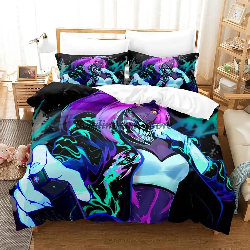 Kda The Baddest Bettwäsche-Set Einzelbett Twin Full Queen King Size Bettset Aldult Kinderzimmer Bettbezug-Sets Anime Bettlaken-Set