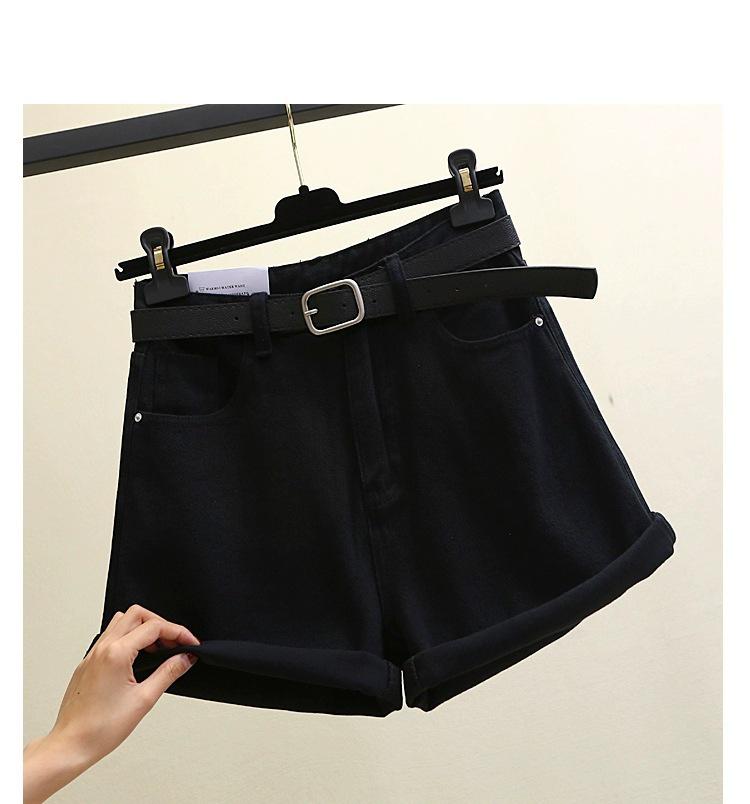 

2025 High-Waisted Black Denim Shorts with Rolled Hem for Women L чёрный