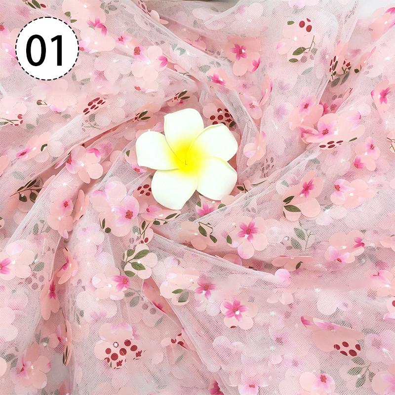 100X130cm 3D Floral Print Fresh Mesh Embroidery Fabric Dress Shawl Hair Accessorie Diy Sewing Supplies Crafts Fabric