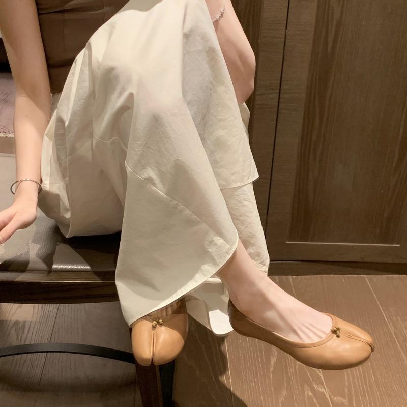 Sheepskin version cracked leather pig's trotters shoes split-toed shoes women's soft-soled versatile shallow mouth flat-soled single shoes