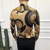 Vår Lyx Guldtryck Casual Skjorta Herr Mode Fest Långärmad Skjorta Slim Fit Smoking Skjortor Nattklubb Arbete Social Skjorta