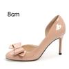 Women's Nude Patent Leather Stiletto Pumps - Round Toe Bow D'Orsay Side Cutout Elegant Low Vamp Petite High Heel Dress Shoes