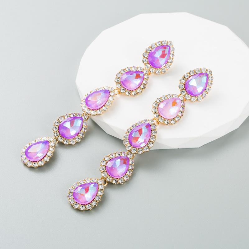 Women's Drop Earrings Alloy Inlaid Colored Rhinestones Long Premium Feel Temperament Earrings