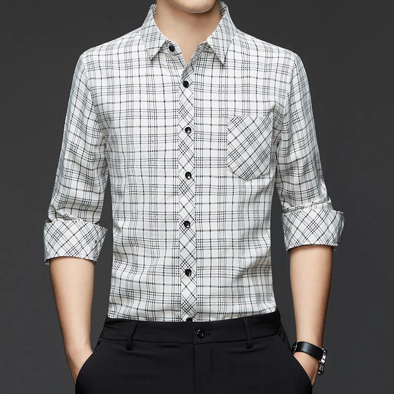 

New Men s Casual and Fashionable Long Sleeved Cotton and Linen Shirt with Stripes Comfortable and Breathable Versatile Top M белый