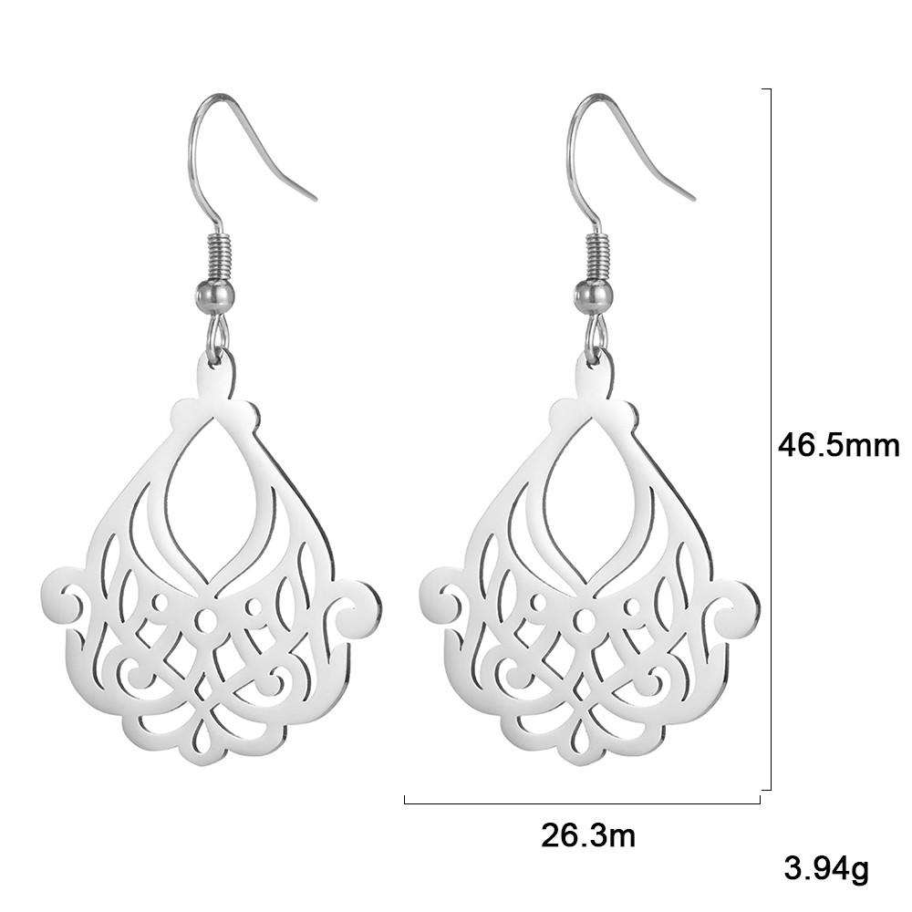 Filigree Dangle Drop Earrings Bohemian Stainless Steel Black Gold Hollow Vintage Pendant Earrings for Woman Gifts