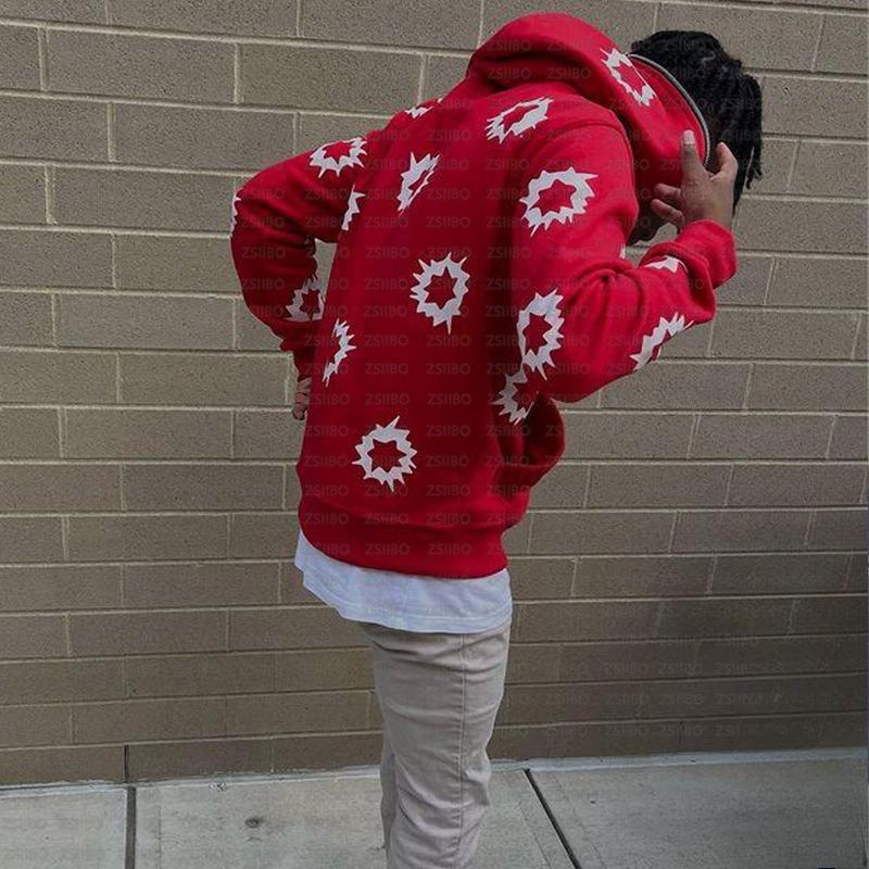 European and American street trend Y2K hip-hop fashion zipper printed loose hoodie