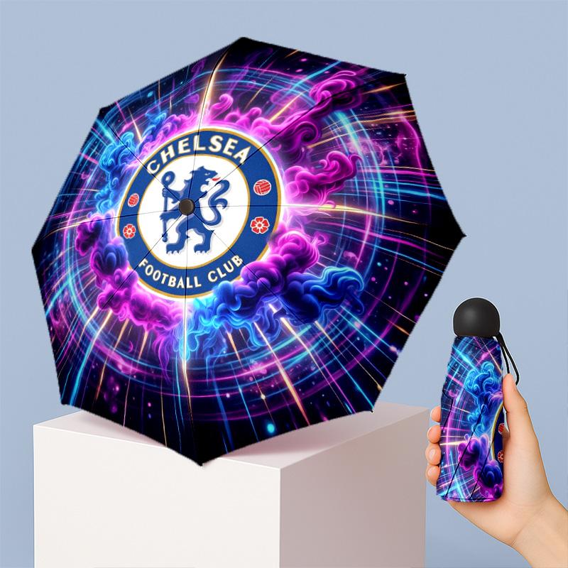 Chelsea FC Pattern Printed Mini 5 Folds 8 Ribs Compact Umbrella Windproof Waterproof Lightweight Portable Folding