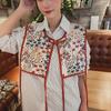 Random Pattern Fake Collar Capelet Floral Printed Lace Up Waistcoat Women Embroidered Vest  Girls