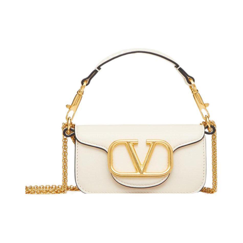 

Valentino Locò Gold V Logo Detachable Sliding Chain Calfskin Baguette Bag Crossbody Shoulder Bag Mini Women bags White WP0Z28ZXLI16 Basic Set (Bag+Dust Bag)