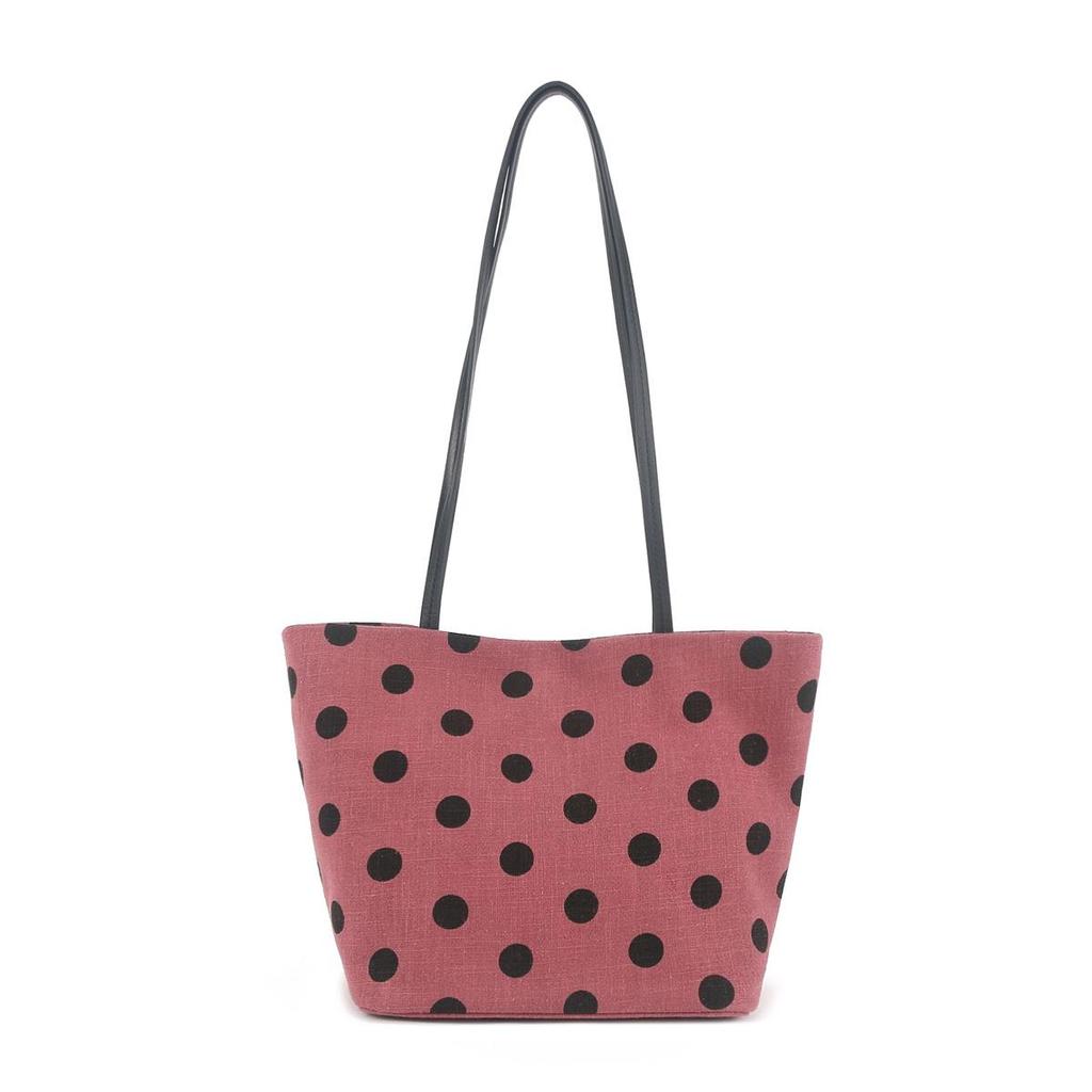 2026 Women's Korean Polka Dot Cotton Linen Tote Bag - Large Capacity Shoulder Handbag