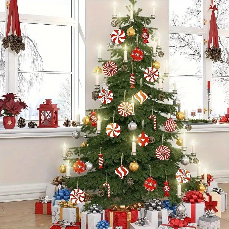 24 Pieces of Wooden Candy Cane Decorations - Holiday Christmas Tree Decoration, Mint Design Suitable for Holiday Home and Party Decorajavascript:tion