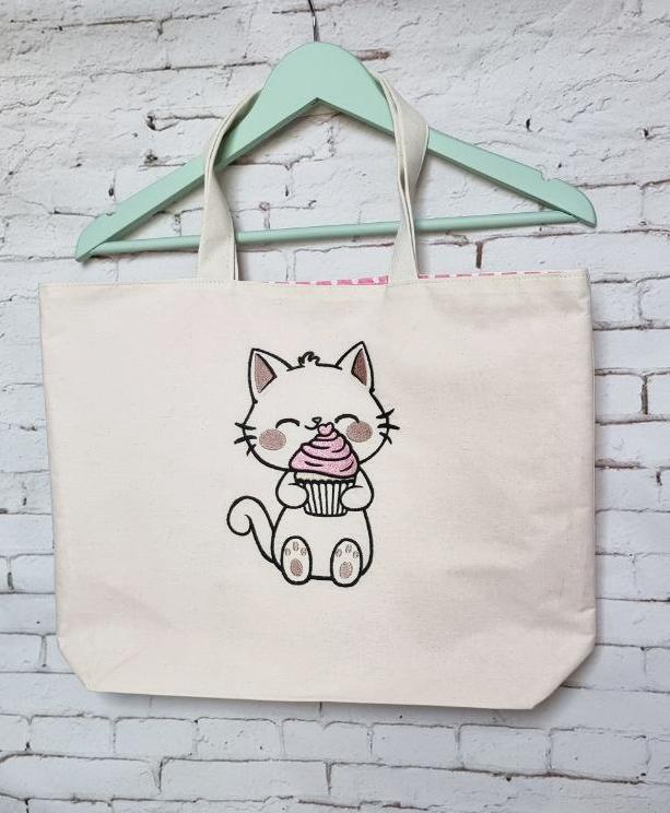 Shopper Bag with Embroidery Cat with Cupcake LB788 NeedleWoman Beige (39681008)
